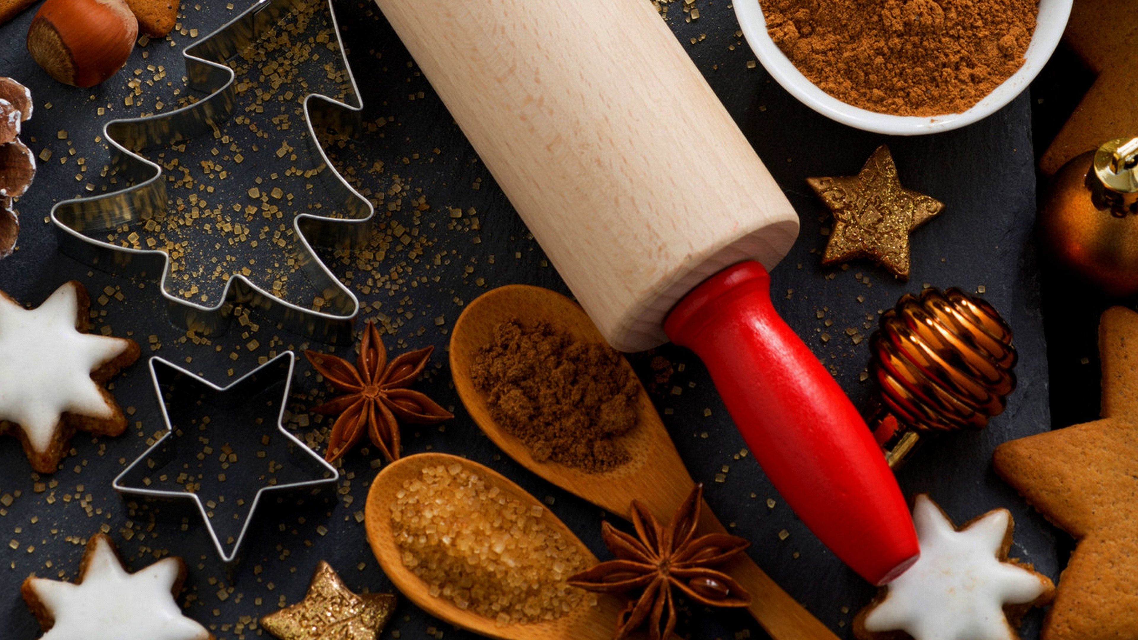 holiday cookies, stars, fir-tree, sugar, spices, cinnamon, anise, HD Wallpaper