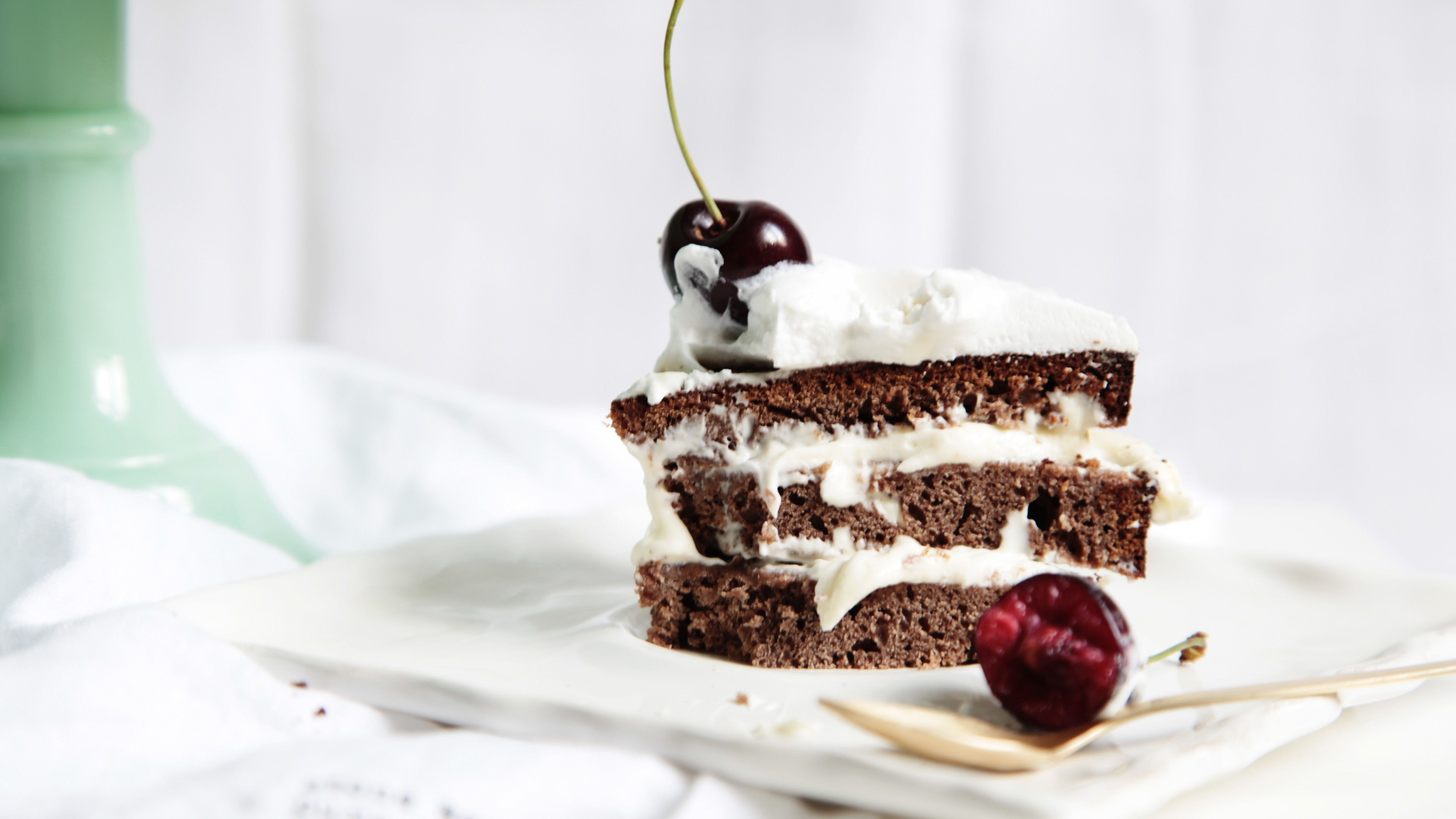 cake, sponge cake, cream, cherry, rum, HD Wallpaper