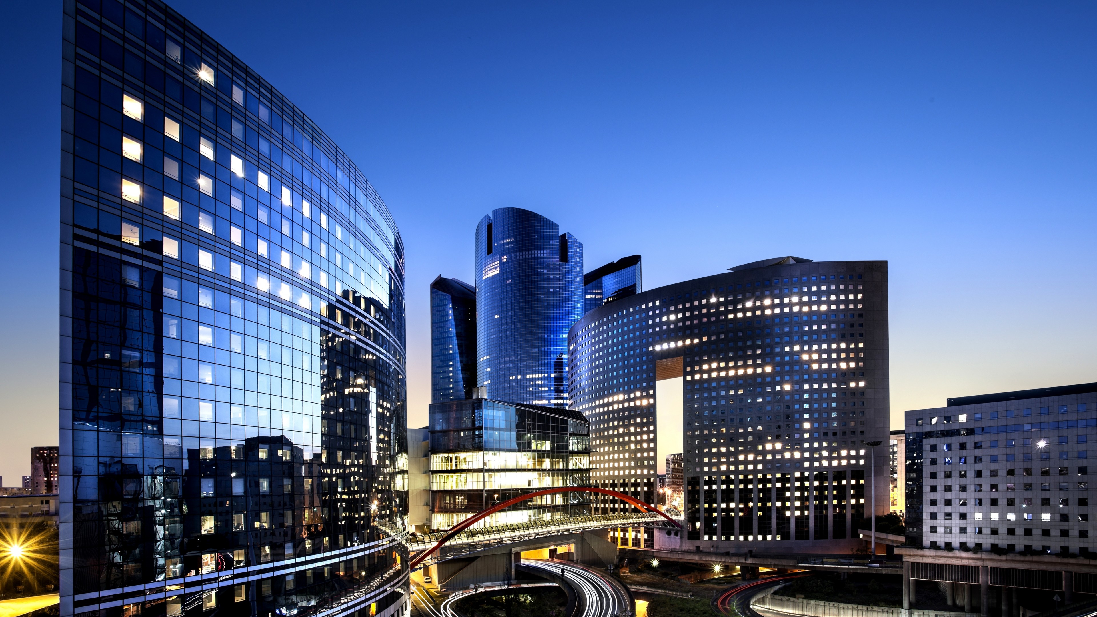 France, Paris, Defense, city, night, dusk, buildings, skyscrapers, travel, booking, HD Wallpaper