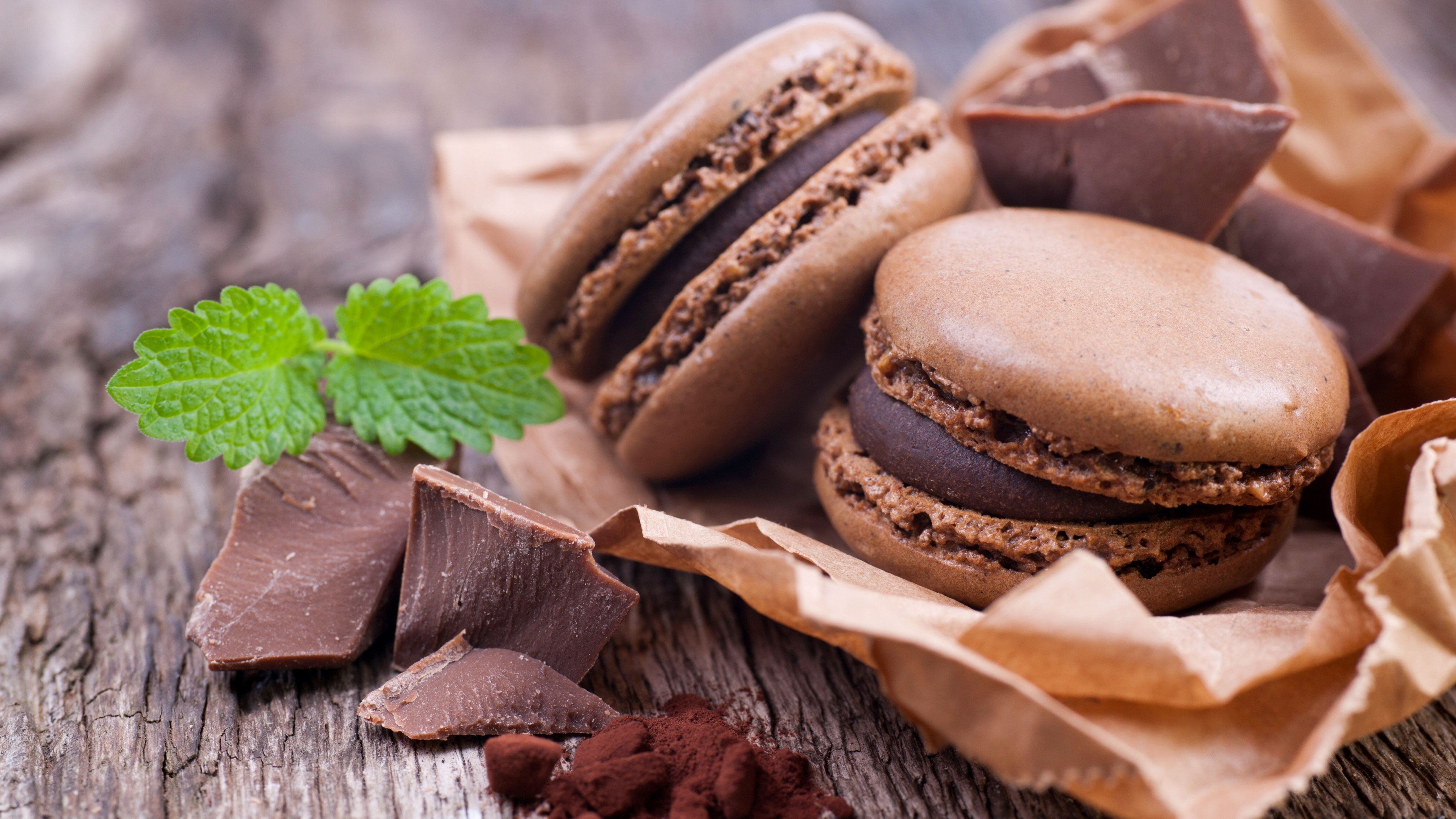 makarons, dessert, baking, , chocolate, cocoa, mint, HD Wallpaper