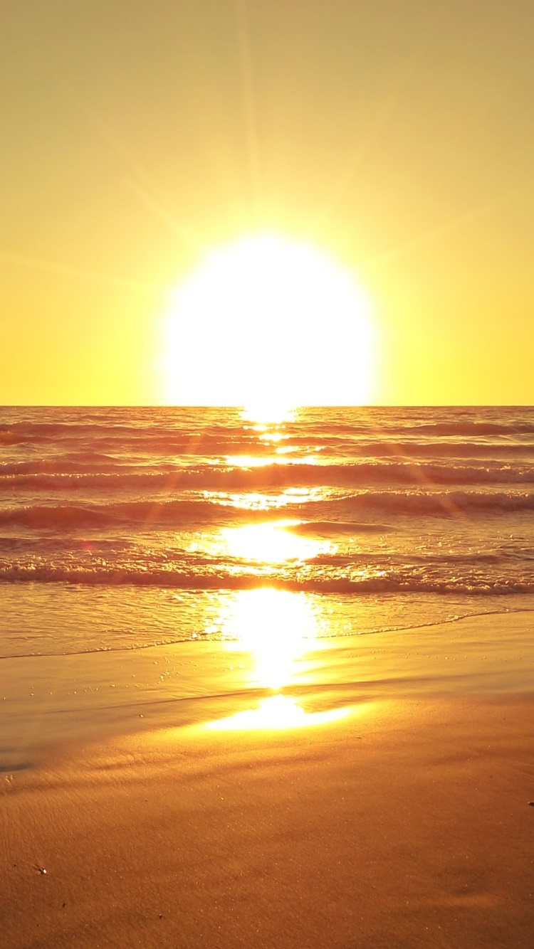 Earth Ocean, Sunset, Beach, Sunshine, Horizon, Sea, 750x1334, Phone HD Wallpaper