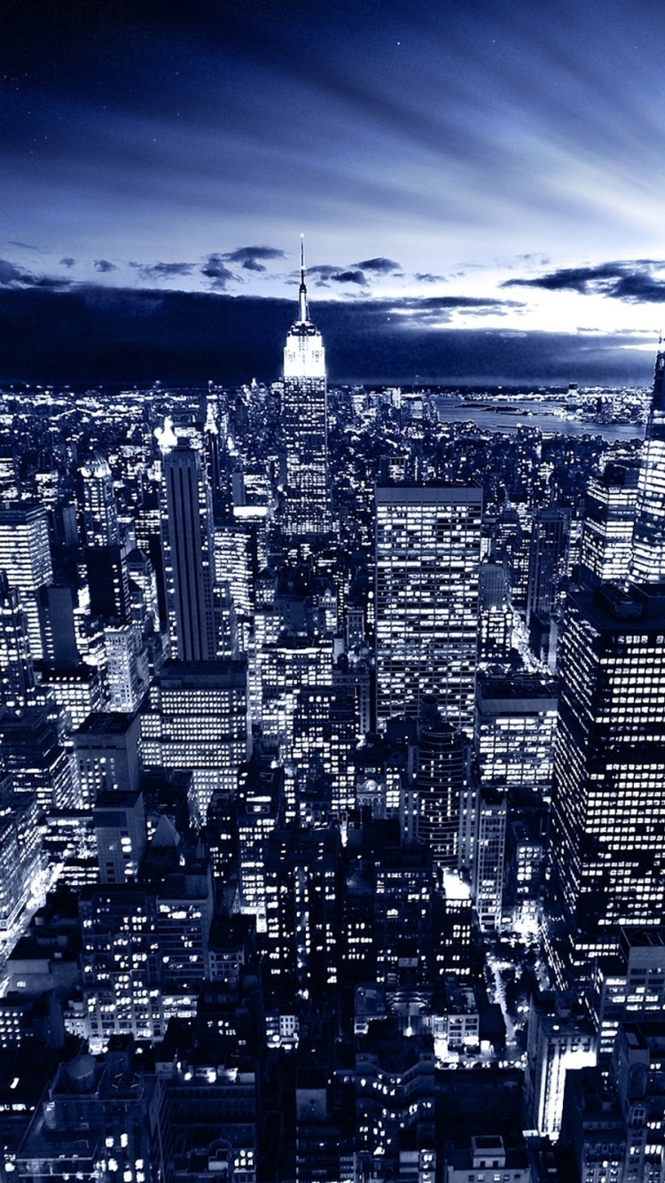 Man Made Manhattan, Blue, HDR, New York, Manipulation, 750x1334, Phone HD Wallpaper