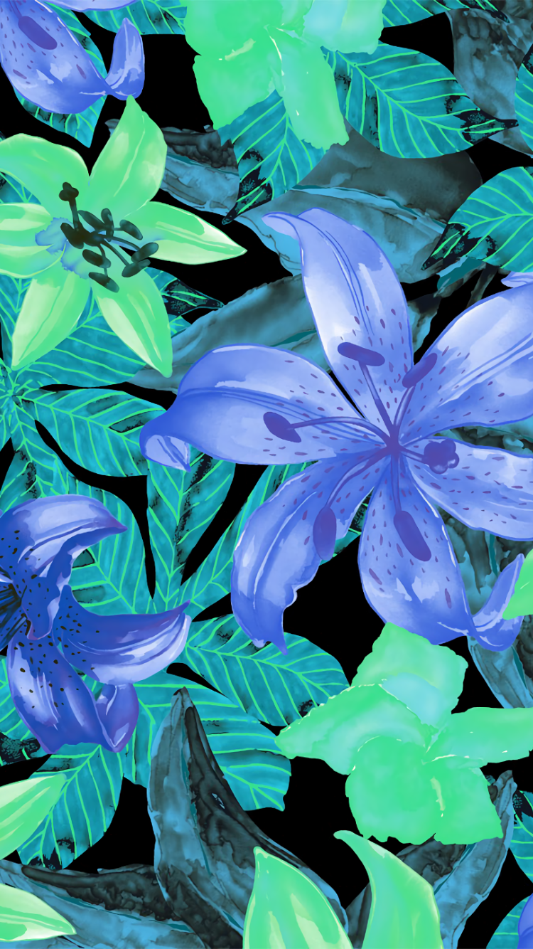 Artistic Flower, Painting, Blue, Lily, Green, 750x1334, Phone HD Wallpaper