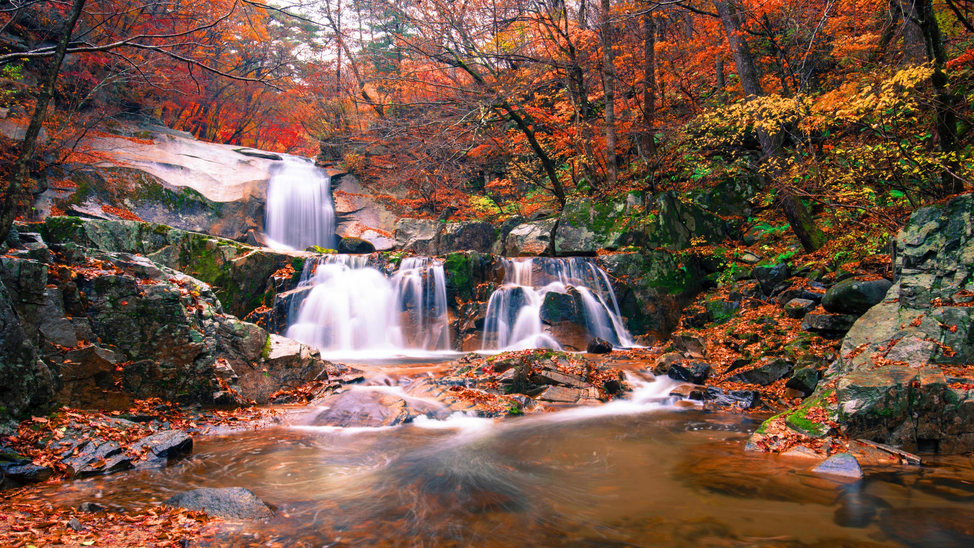 waterfall, autumn, 4K, HD Wallpaper