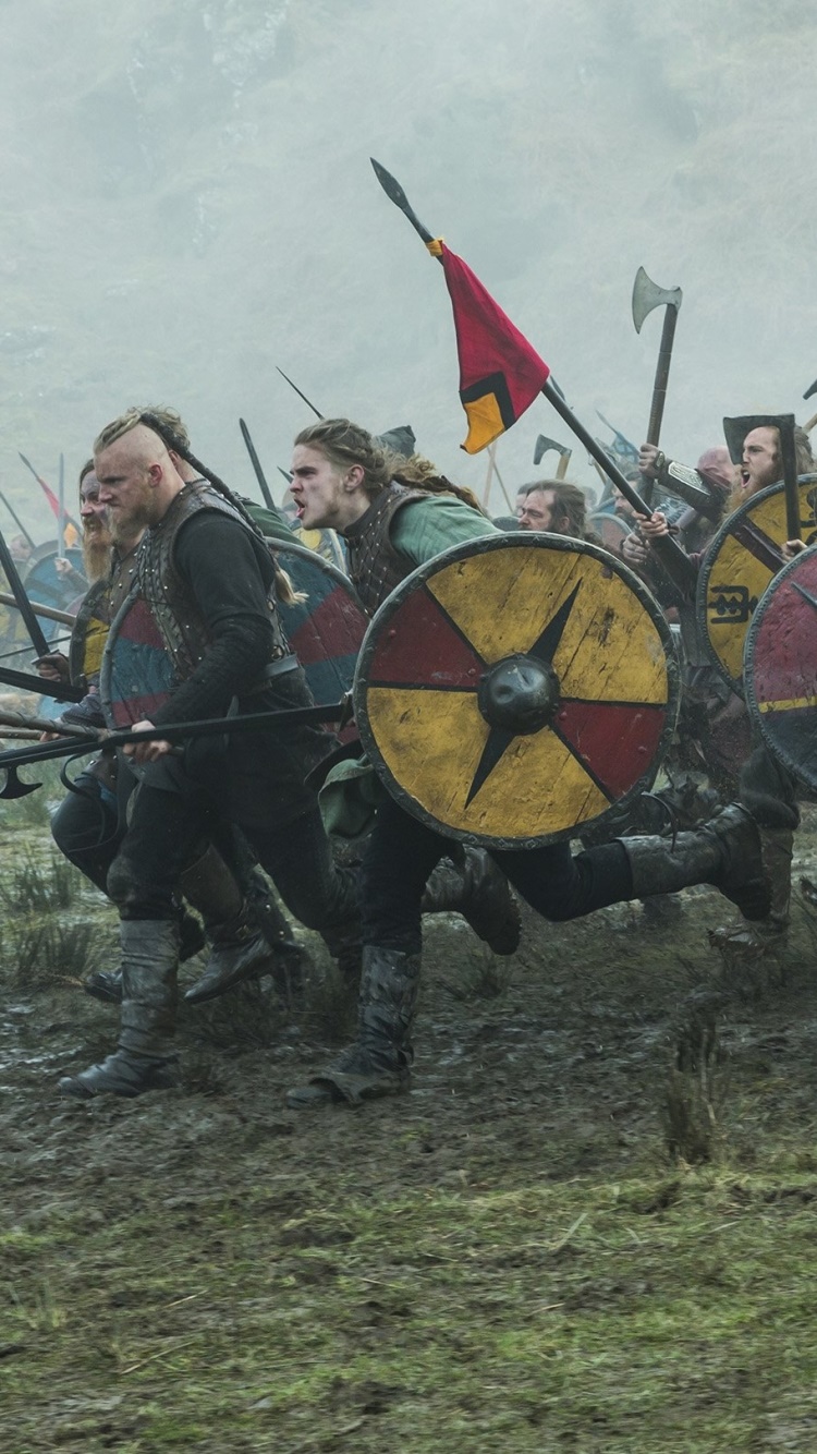 TV Show Vikings, Shield, Battle, Fog, Axe, Flag, 750x1334, Phone HD Wallpaper