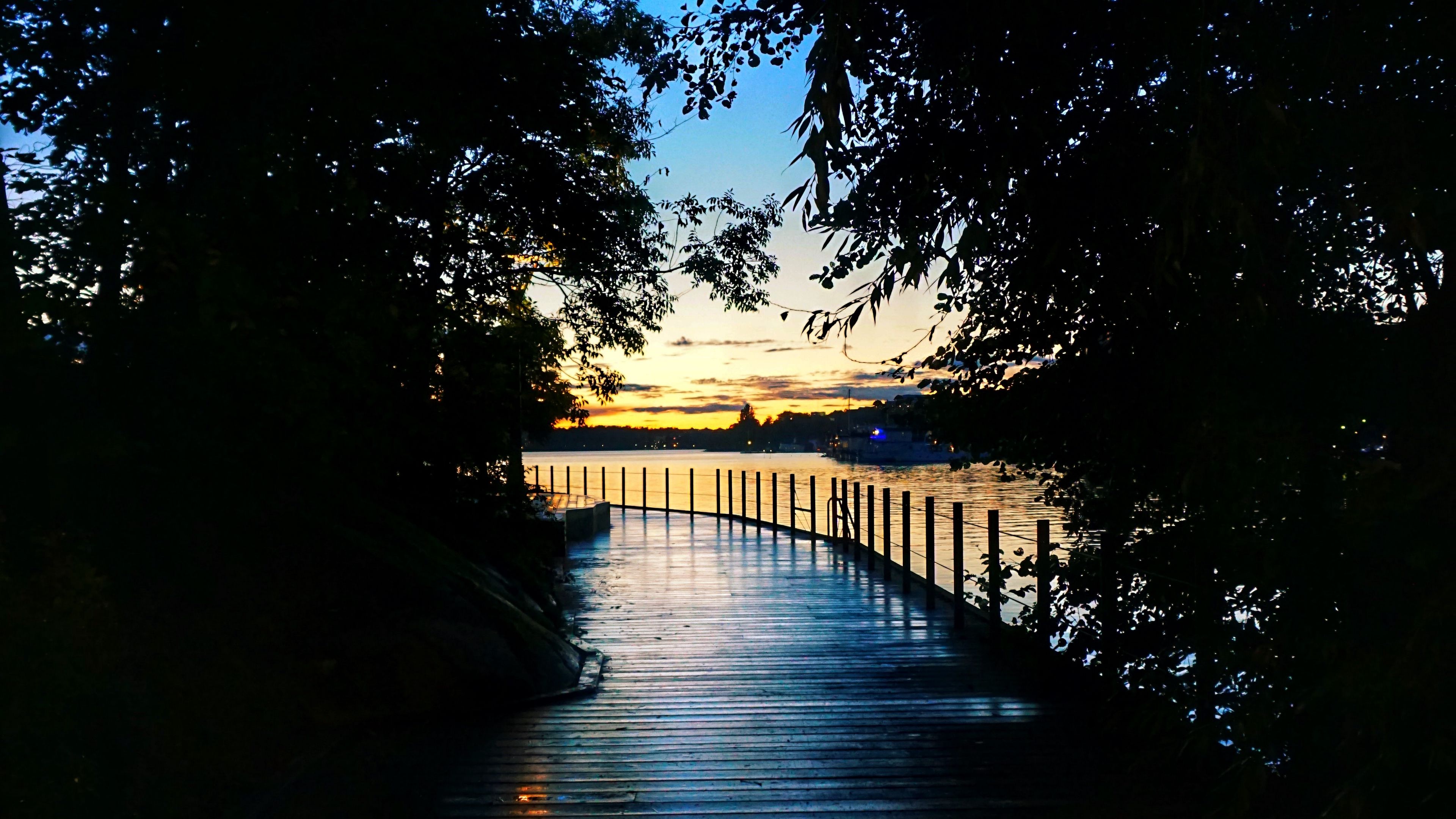 bridge, wooden, sunset, dark, 4k, HD Wallpaper