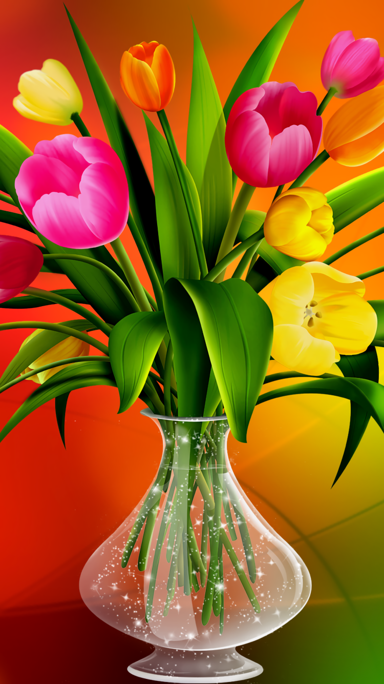 Artistic Flower, Tulip, Vase, Colorful, Colors, 750x1334, Phone HD Wallpaper