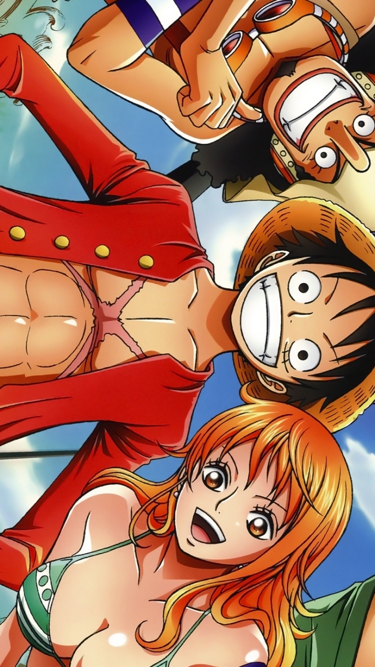 Anime One Piece, Brook (One Piece), Monkey D. Luffy, Nami (One Piece), Franky (One Piece), Nico Robin, 750x1334, Phone HD Wallpaper