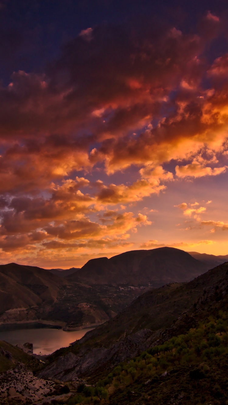 Earth Sunset, Cloud, Lake, Earth, Mountain, 750x1334, Phone HD Wallpaper