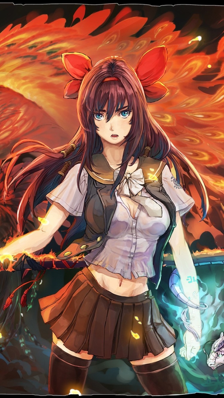 Anime Touhou, Phoenix, Bird, 750x1334, Phone HD Wallpaper