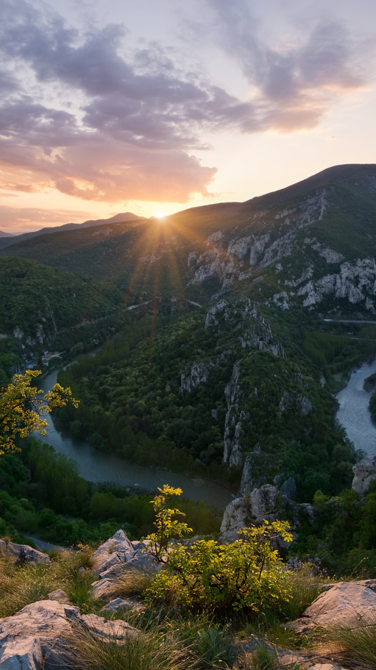 Earth Sunset, Balcans, River, Spring, Bulgaria, Sun, 750x1334, Phone HD Wallpaper