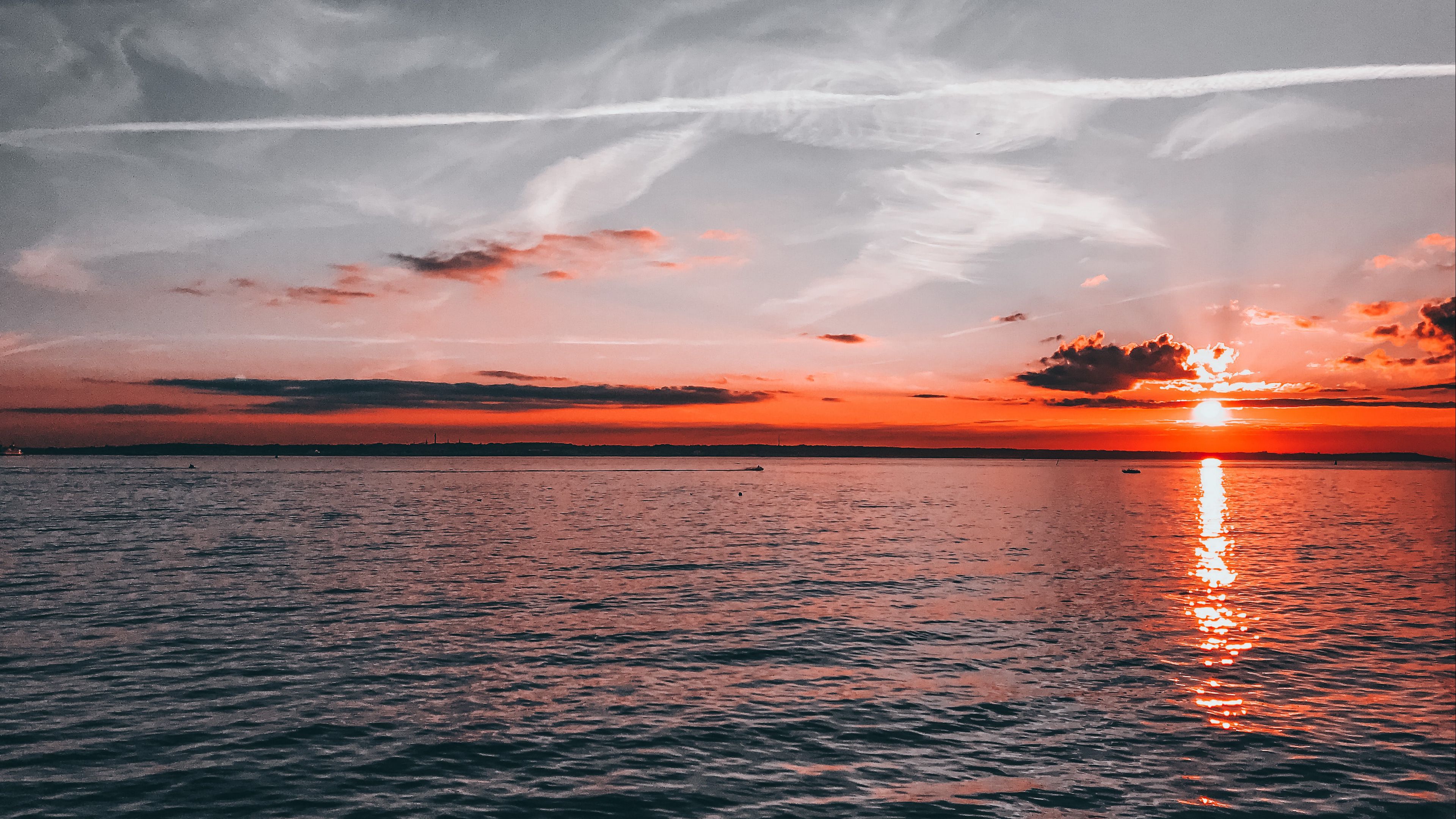 sunset, horizon, ripples, sun, 4k, HD Wallpaper