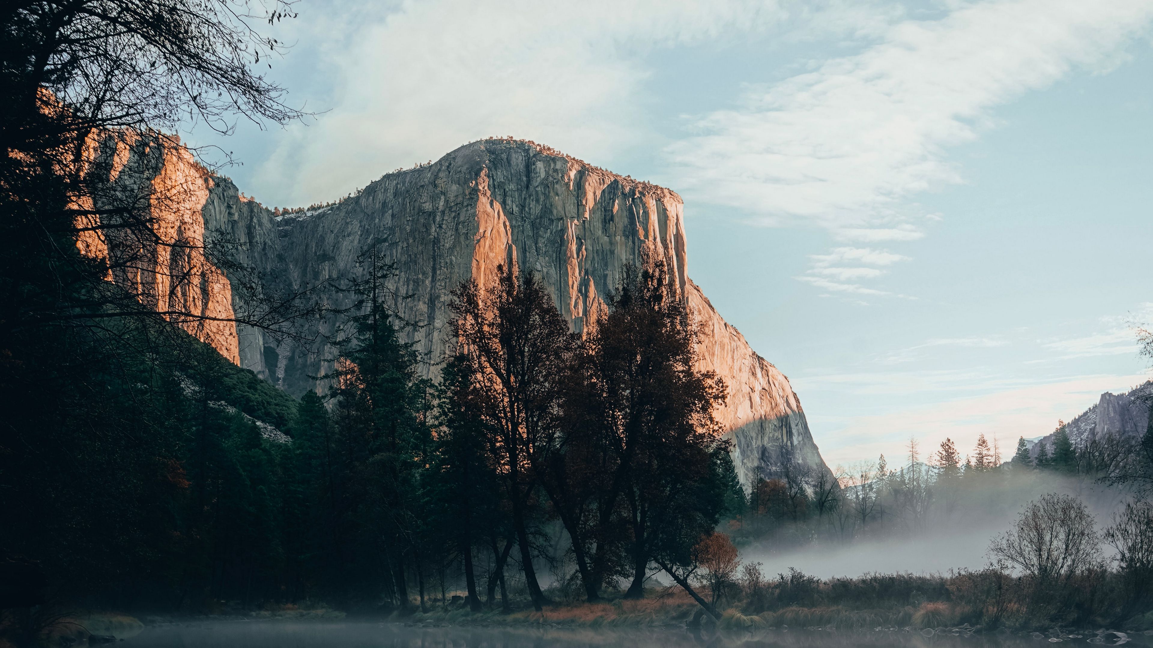 rock, cliff, fog, water, 4k, HD Wallpaper