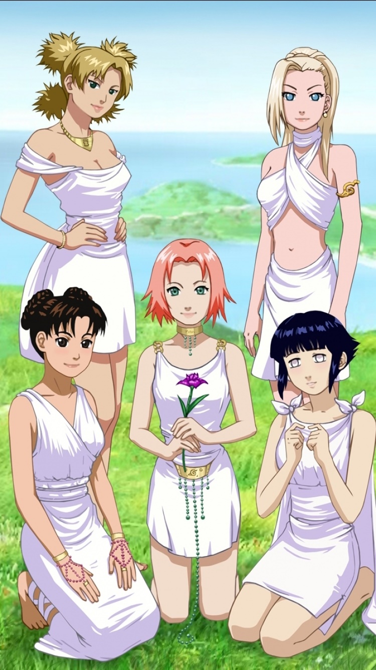 Anime Naruto, Hinata Hyuga, Tenten (Naruto), Ino Yamanaka, Sakura Haruno, Temari (Naruto), 750x1334, Phone HD Wallpaper