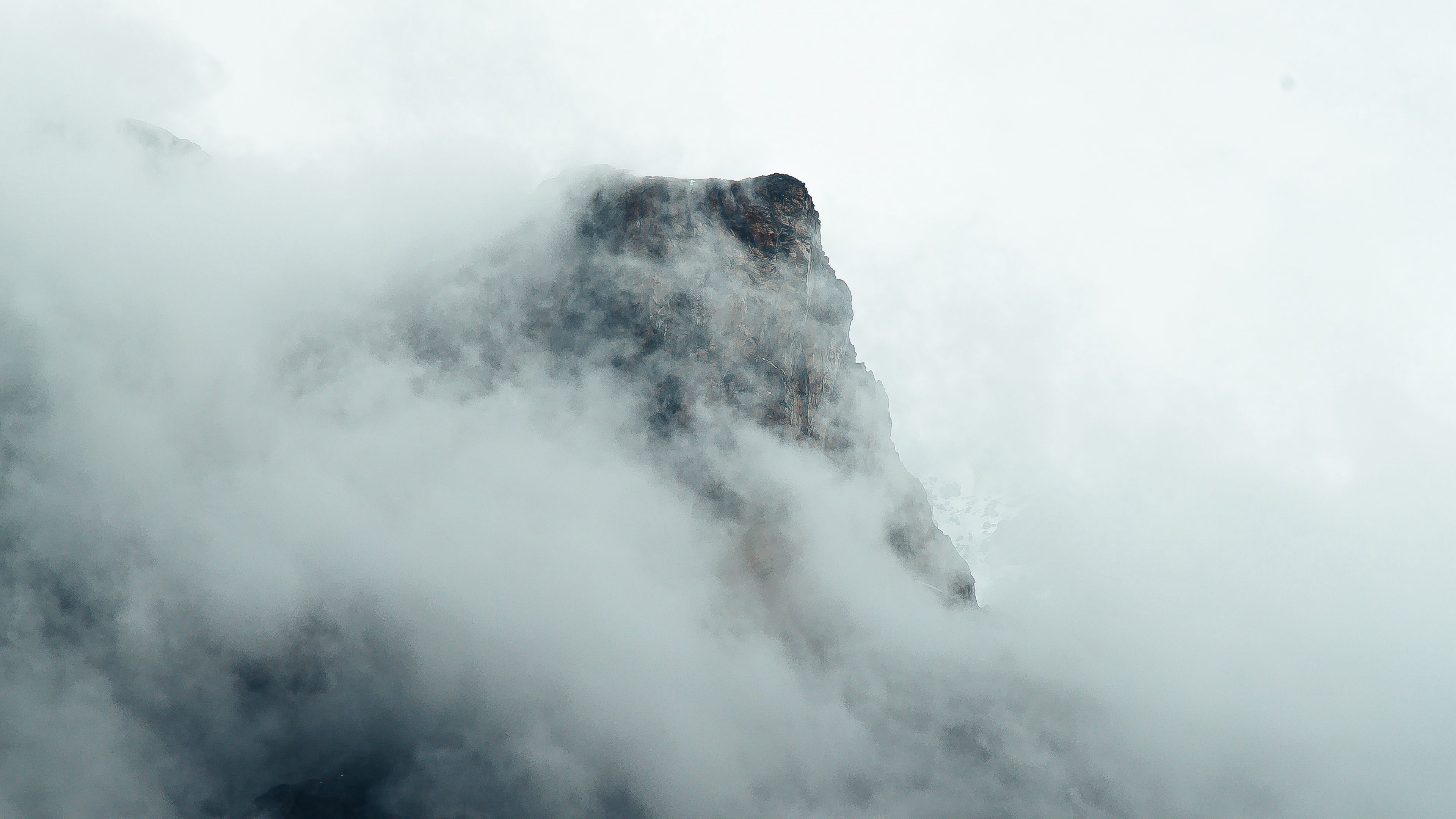 fog, mountains, peak, rock, 4k, HD Wallpaper