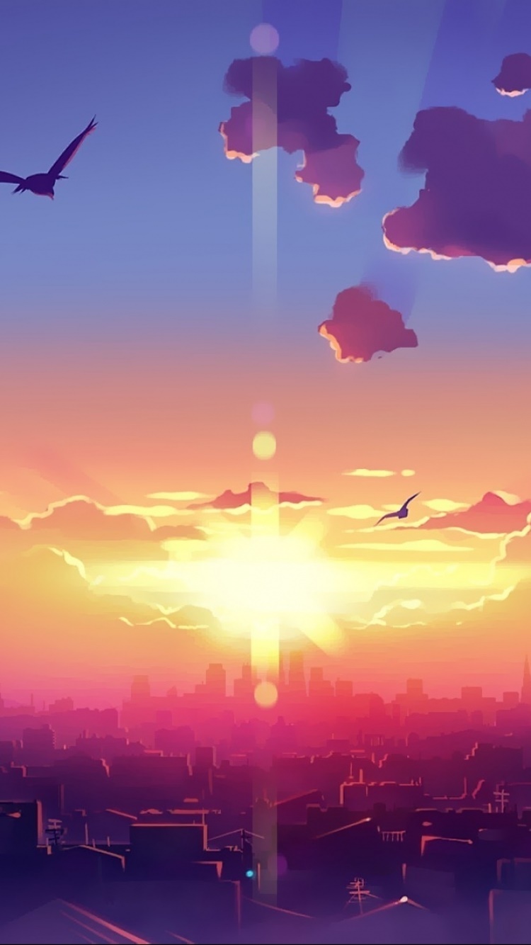 Anime Sunset, 750x1334, Phone HD Wallpaper