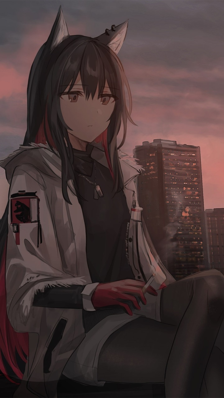 Video Game Arknights, Texas (Arknights), Animal Ears, Long Hair, Smoking, 720x1280, Phone HD Wallpaper