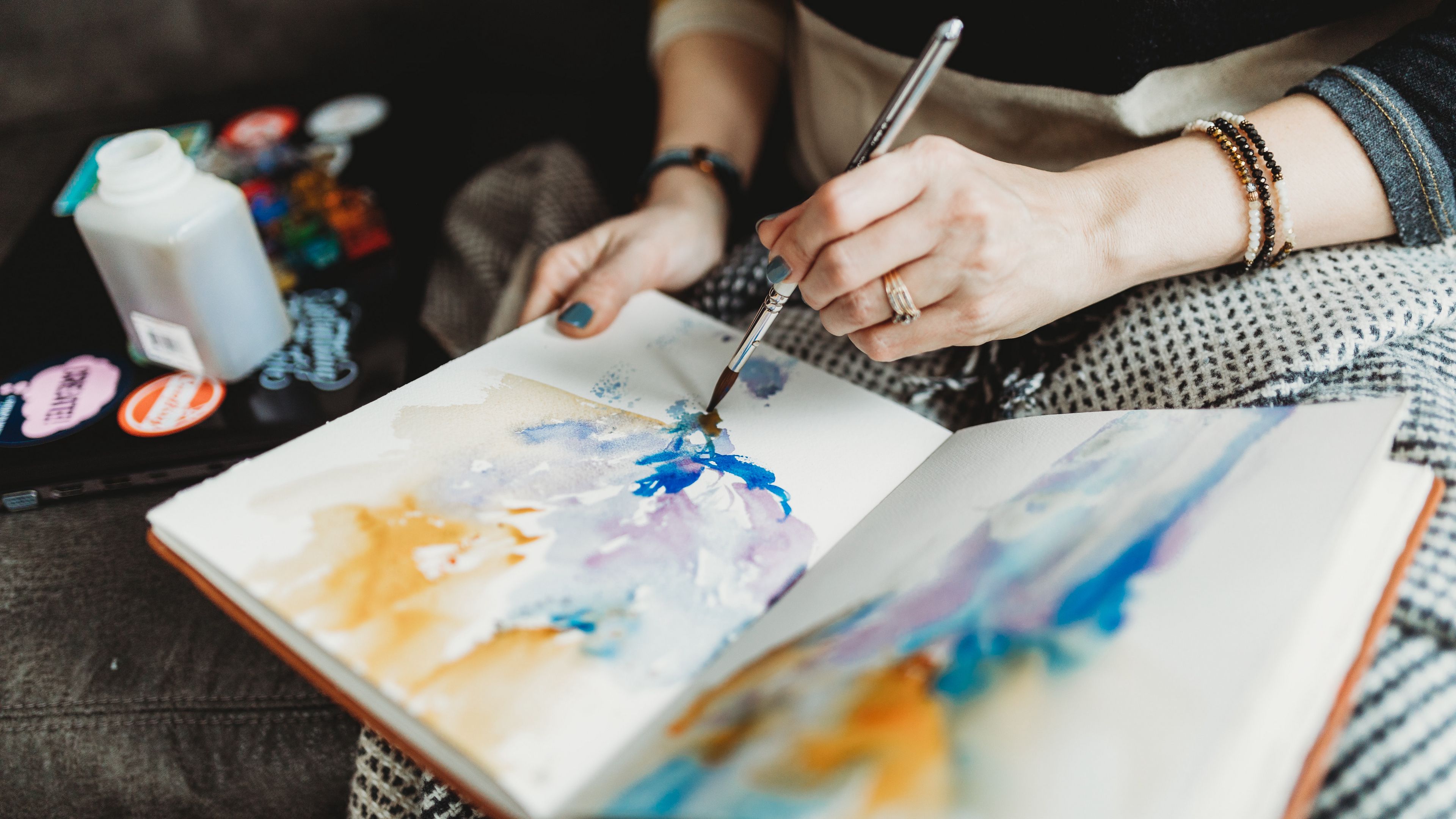 hands, watercolor, creativity, 4k, HD Wallpaper