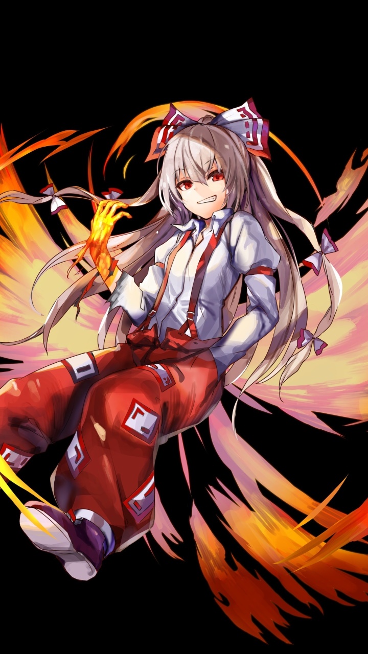 Anime Touhou, Fujiwara No Mokou, 720x1280, Phone HD Wallpaper