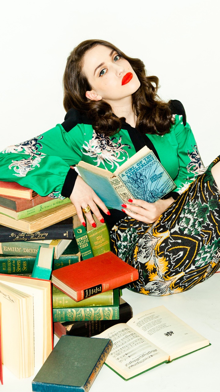 Celebrity Kat Dennings, Book, Actress, Brunette, Blue Eyes, American, 720x1280, Phone HD Wallpaper