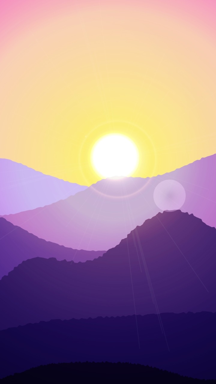 Artistic Sunset, Mountain, Sun, 720x1280, Phone HD Wallpaper