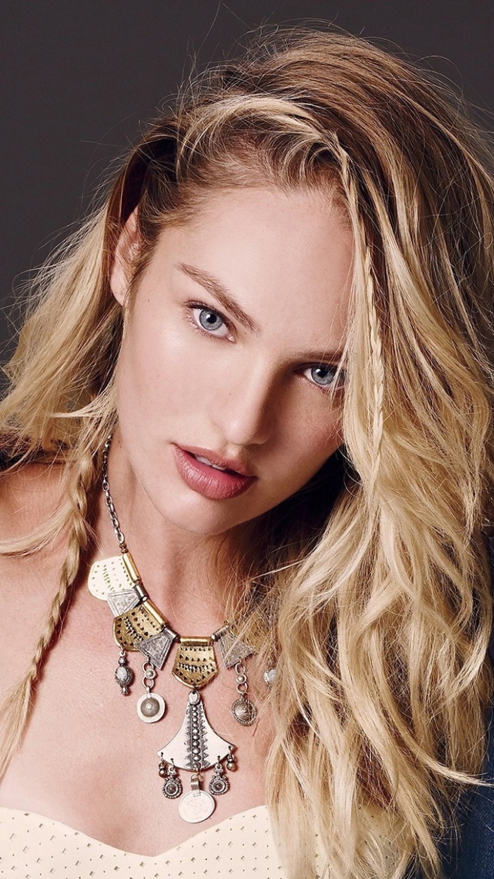 Women Candice Swanepoel, Blonde, Model, Necklace, Long Hair, Blue Eyes, 720x1280, Phone HD Wallpaper