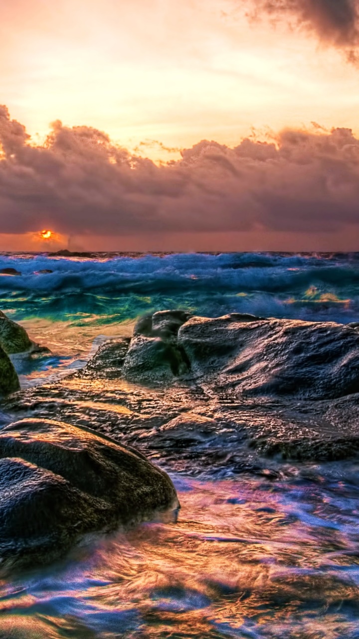 Earth Ocean, Wave, Sunrise, Cloud, Beach, Sea, 720x1280, Phone HD Wallpaper