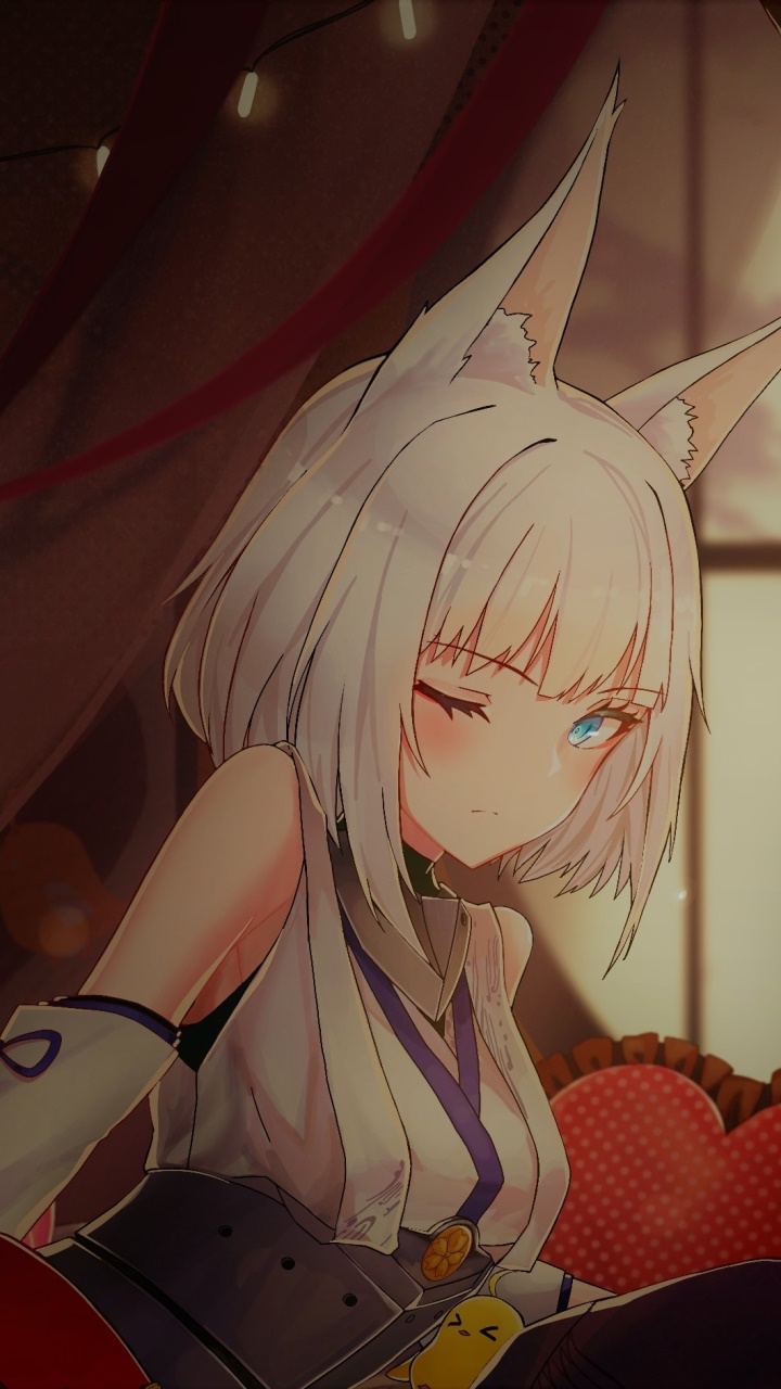 Anime Azur Lane, Kaga (Azur Lane), Wink, Animal Ears, 720x1280, Phone HD Wallpaper