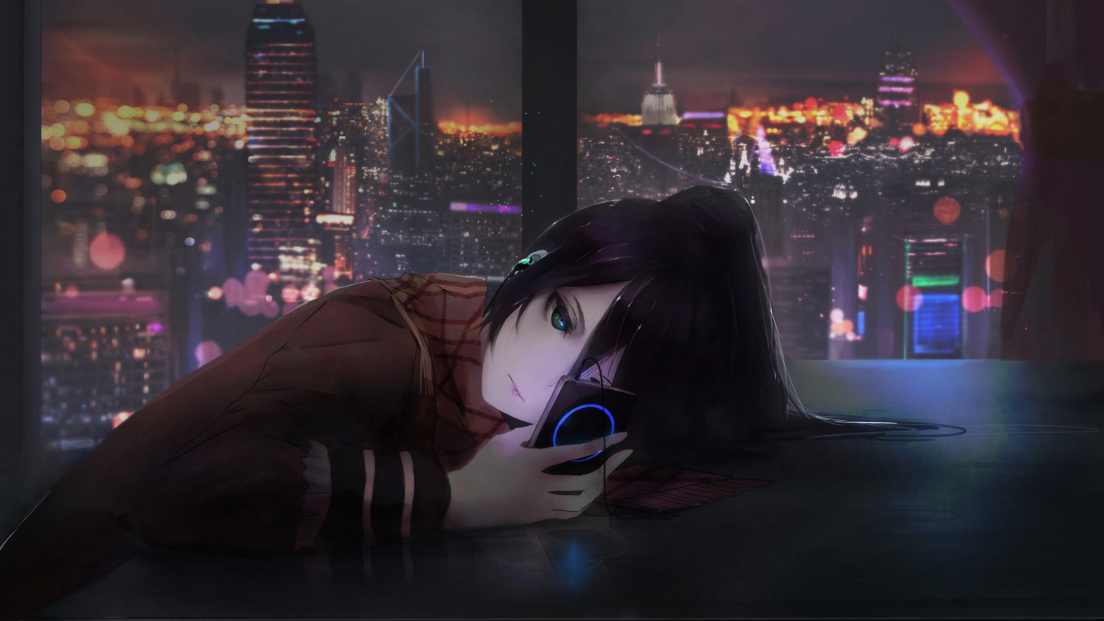 anime, girl, night, 4K, HD Wallpaper