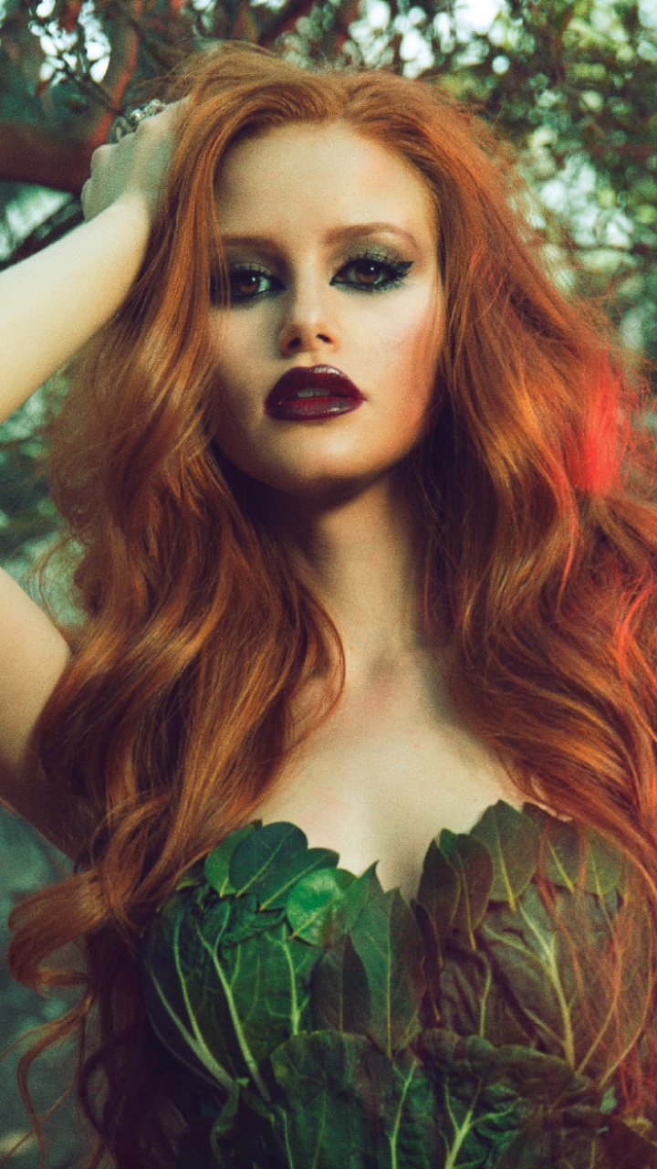 Celebrity Madelaine Petsch, Brown Eyes, Long Hair, Poison Ivy, Actress, Lipstick, 720x1280, Phone HD Wallpaper