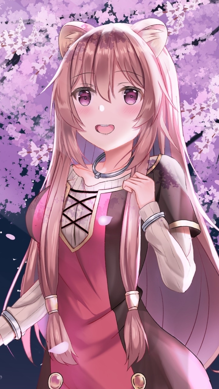 Anime The Rising of the Shield Hero, Raphtalia (The Rising Of The Shield Hero), Sakura, Purple Eyes, Brown Hair, 720x1280, Phone HD Wallpaper