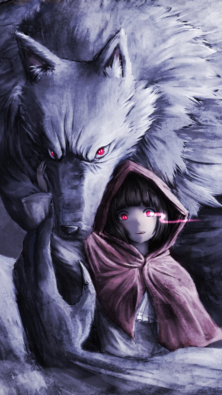 Fantasy Red Riding Hood, Red Eyes, Child, Hood, Wolf, Fantasy, 720x1280, Phone HD Wallpaper