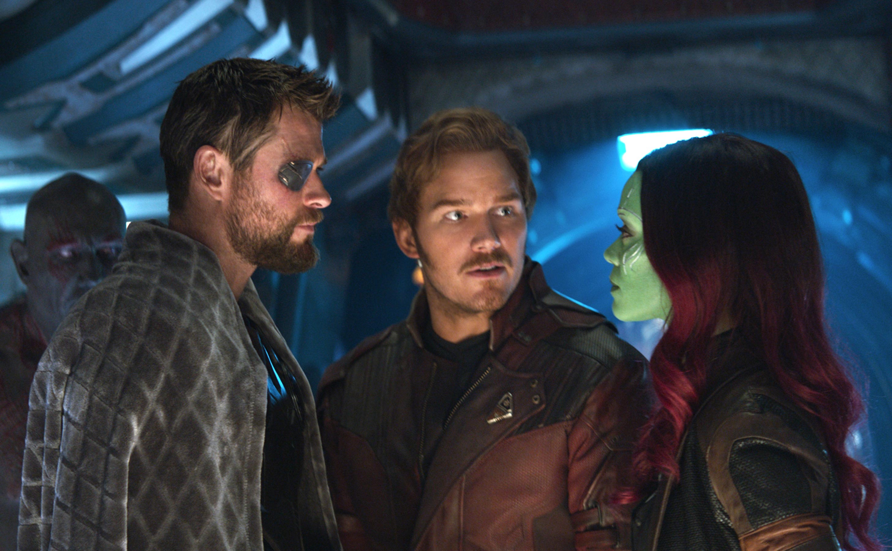 thor, star lord, gamora, avengers infinity war, movies, 2018 movies, hd, HD Wallpaper