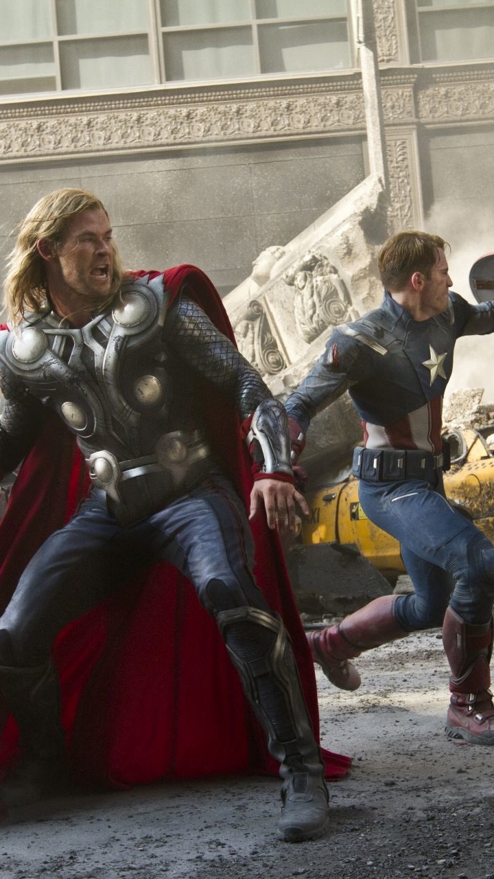 Movie The Avengers, Chris Hemsworth, Thor, Captain America, Chris Evans, 720x1280, Phone HD Wallpaper