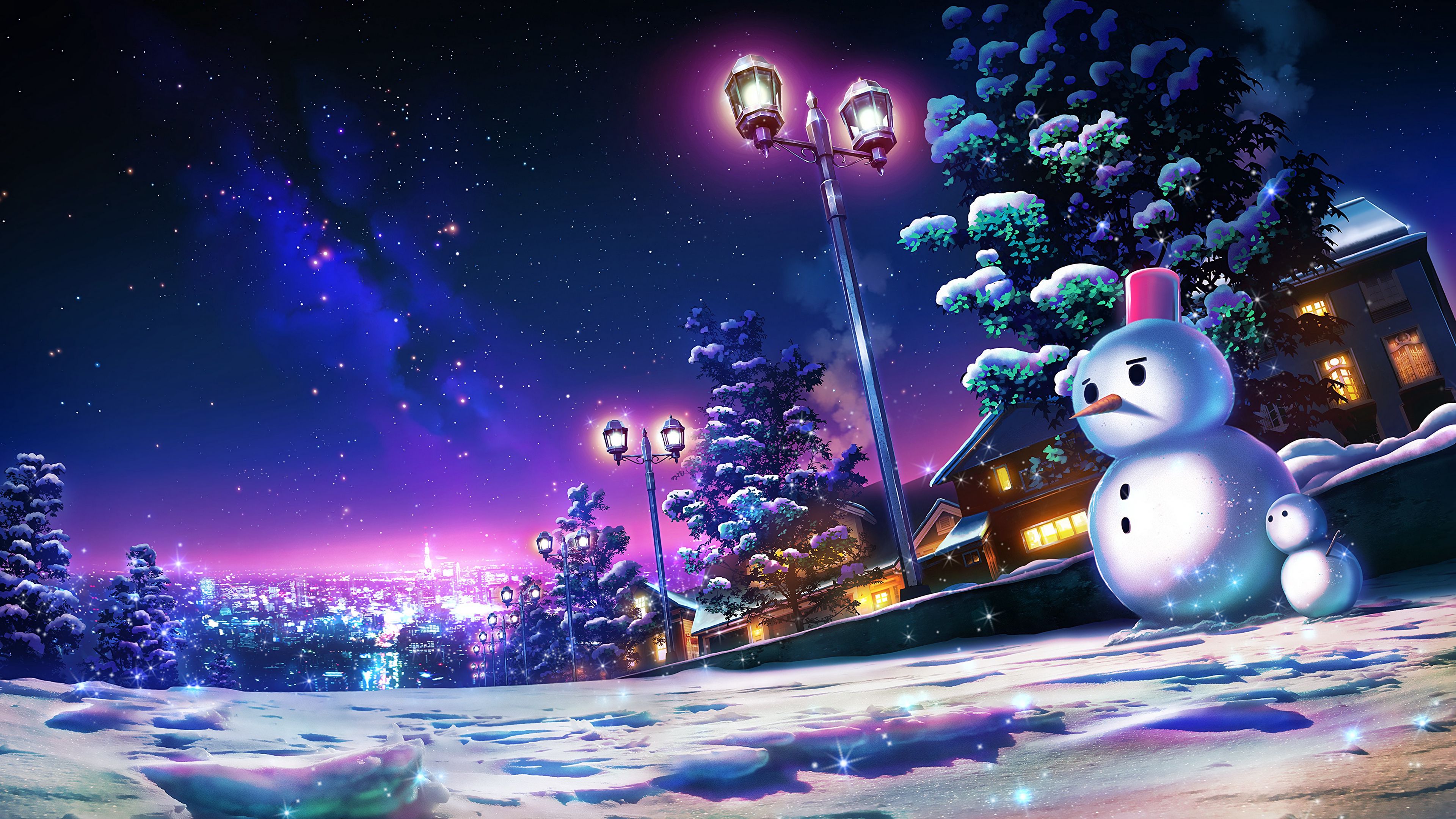 lights, art, winter, 4k, HD Wallpaper
