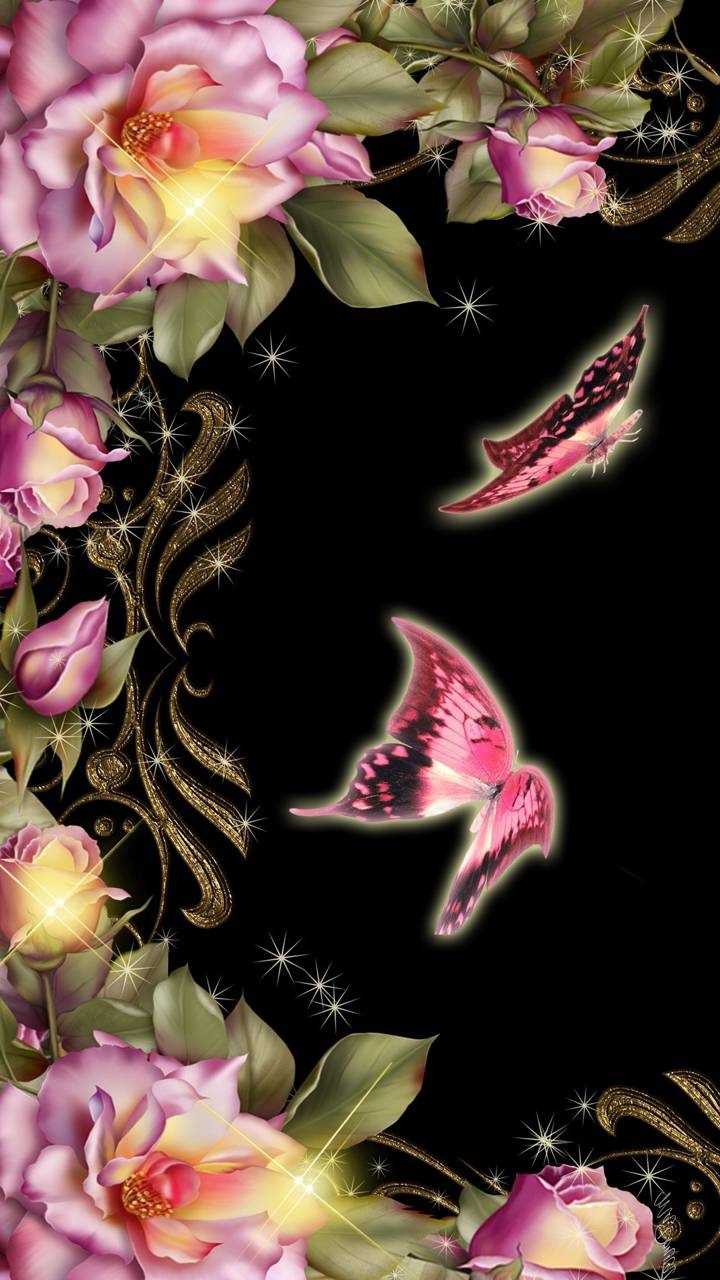 Artistic Flower, Butterfly, Pink Flower, 720x1280, Phone HD Wallpaper
