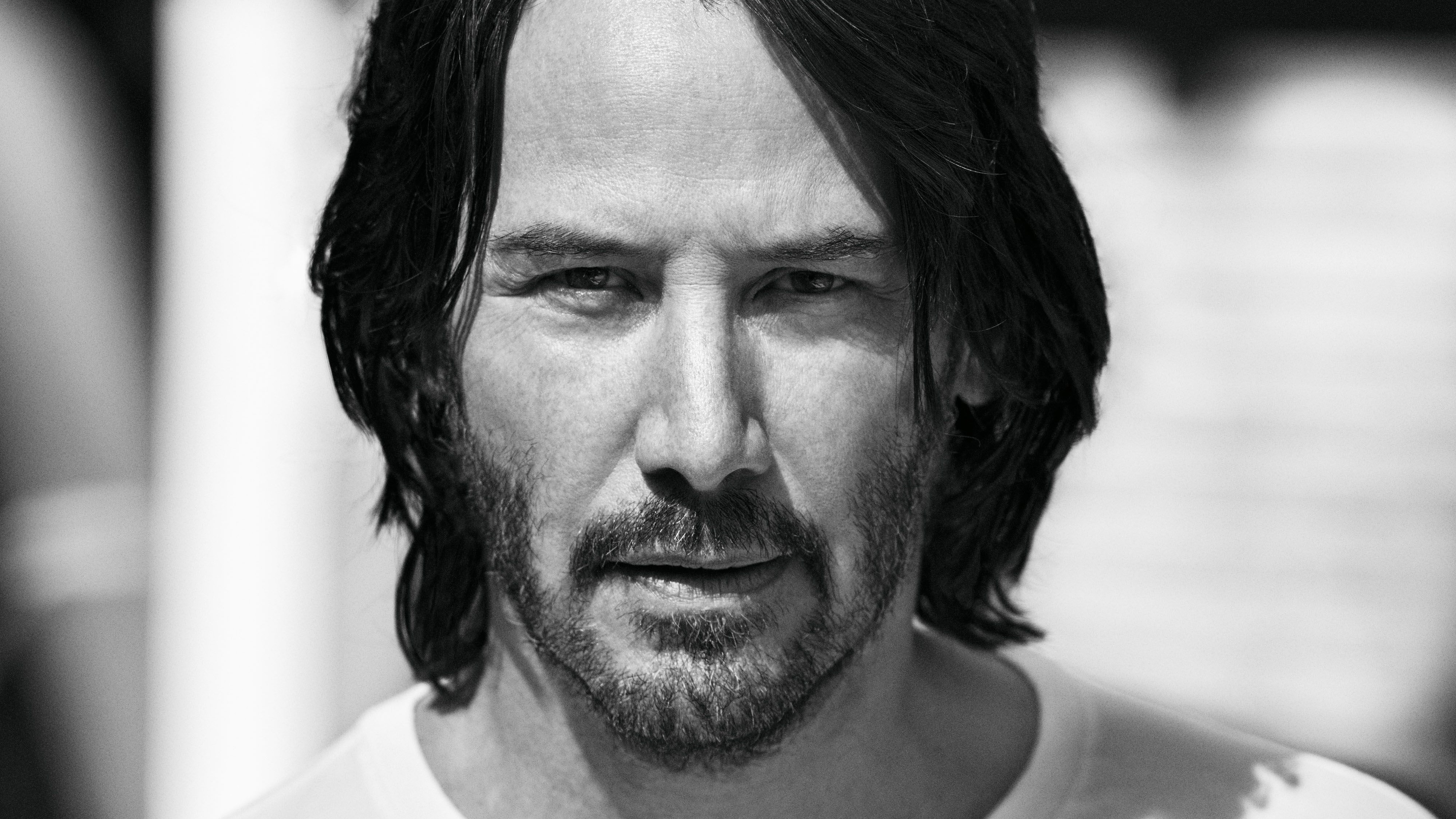 keanu reeves, male celebrities, hd, 4k, monochrome, black and white, HD Wallpaper