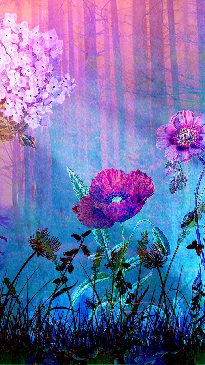 Artistic Flower, Hydrangea, Poppy, Purple Flower, 720x1280, Phone HD Wallpaper