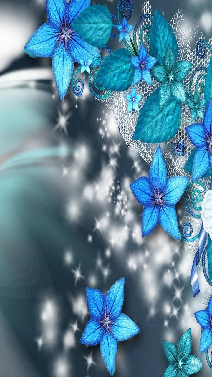 Artistic Flower, Sparkles, Blue Flower, 720x1280, Phone HD Wallpaper