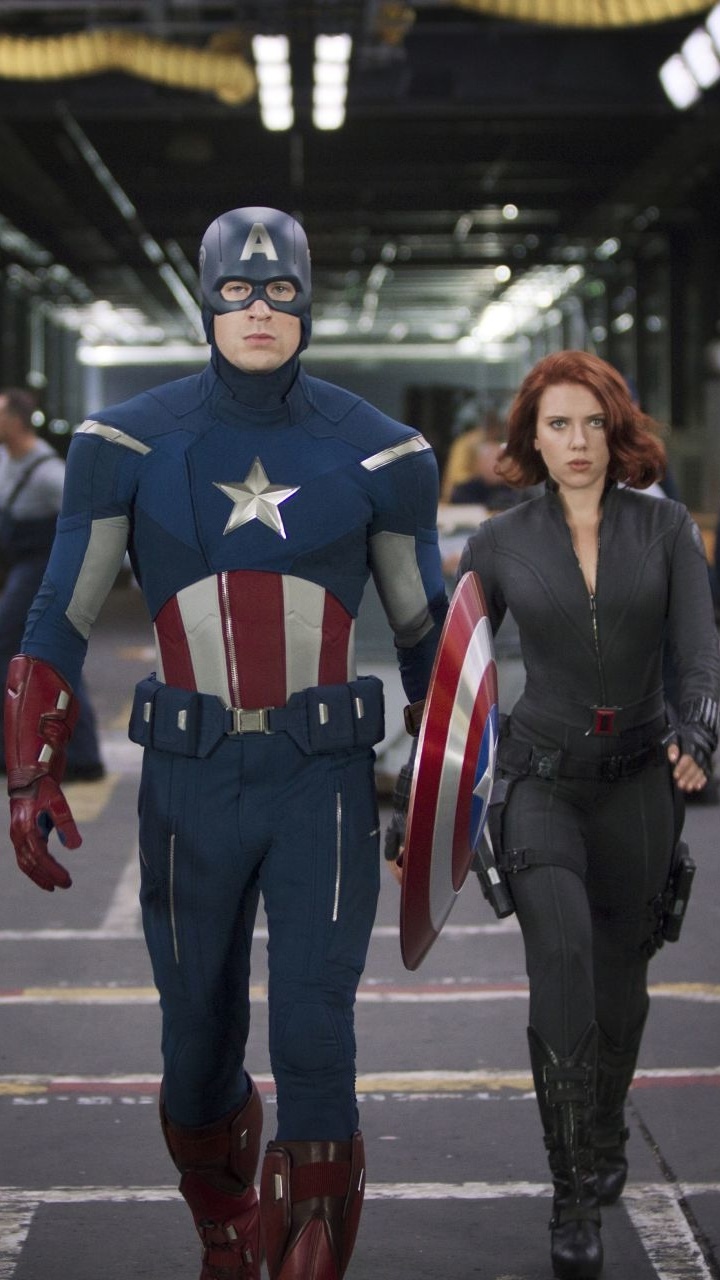 Movie The Avengers, Scarlett Johansson, Captain America, Chris Evans, Black Widow, 720x1280, Phone HD Wallpaper