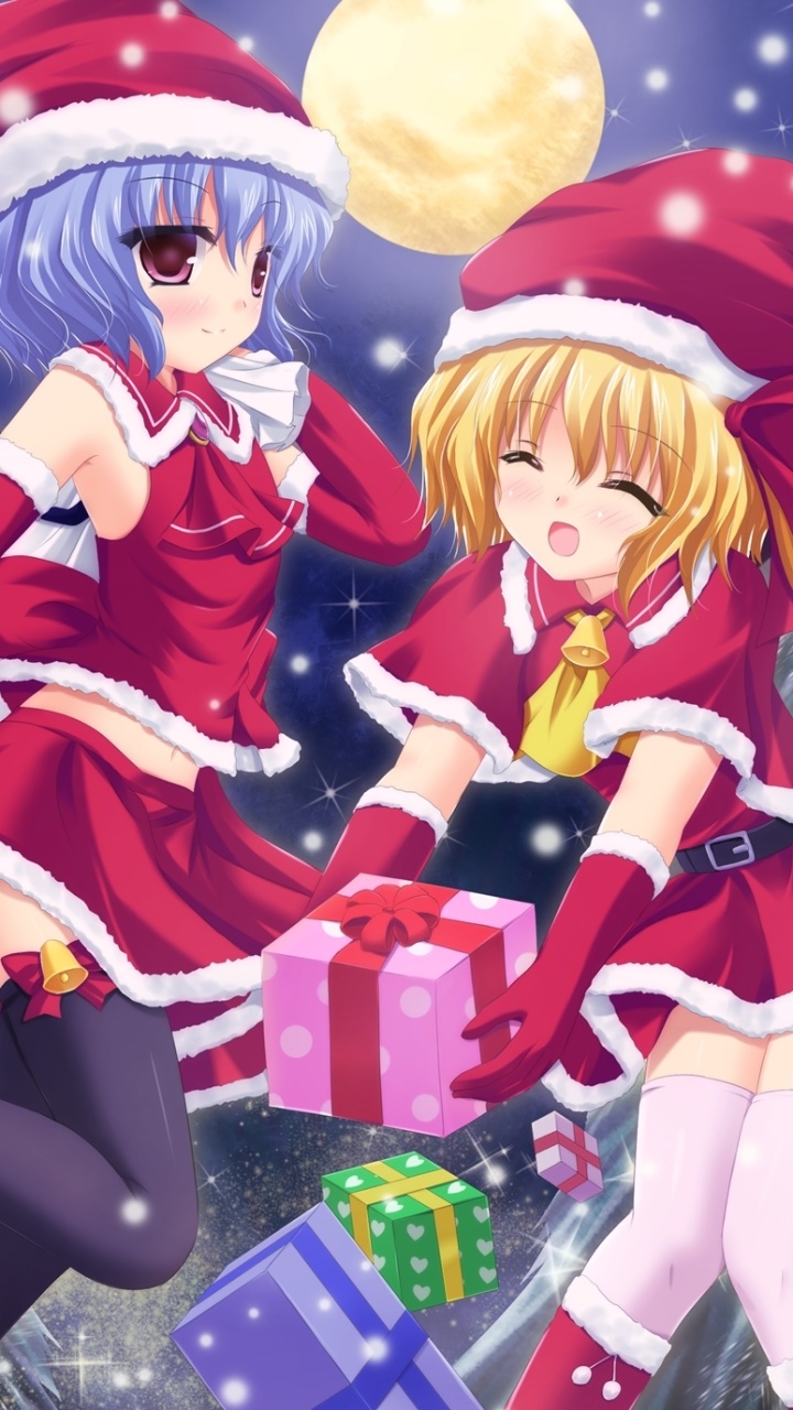 Anime Touhou, Remilia Scarlet, Shrine Maiden, Flandre Scarlet, Christmas, 720x1280, Phone HD Wallpaper