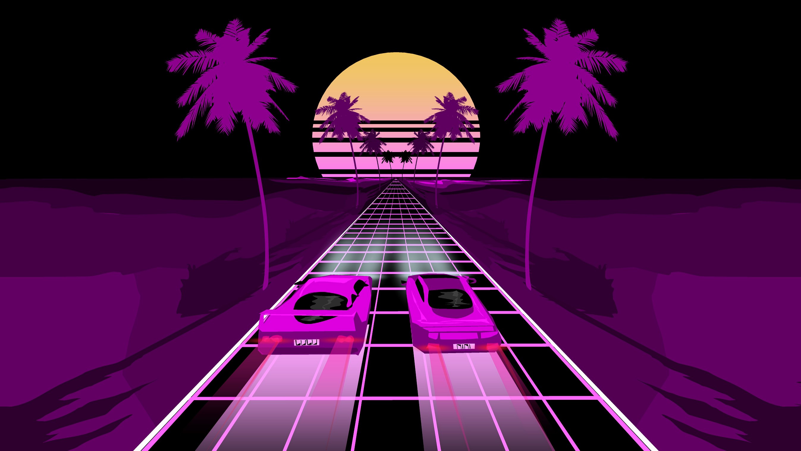 cars, hd, retrowave, artwork, HD Wallpaper