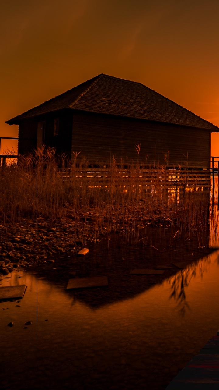 Photography Sunset, Lake, Pier, Building, 720x1280, Phone HD Wallpaper