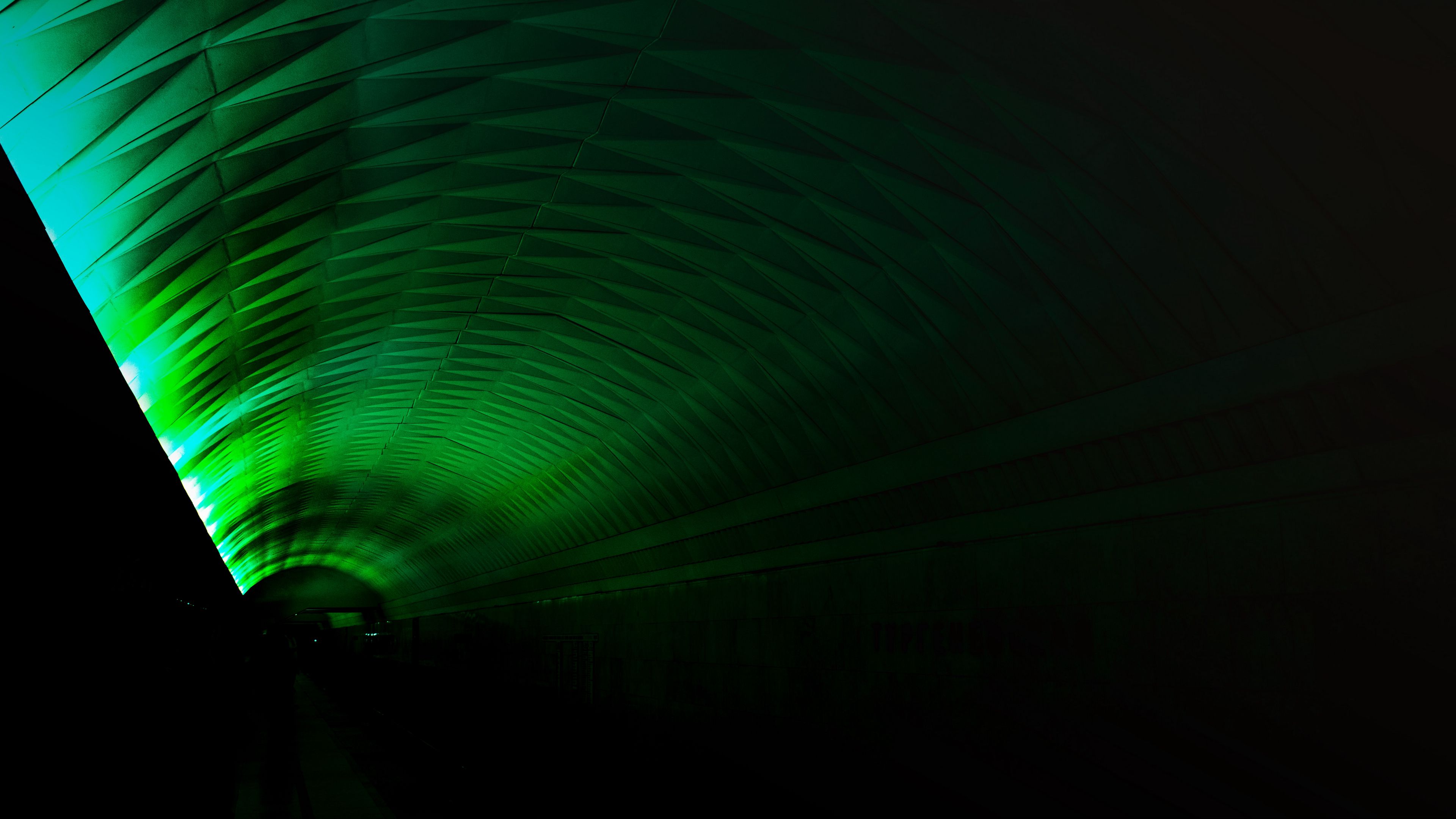 tunnel, dark, backlight, green, 4k, HD Wallpaper