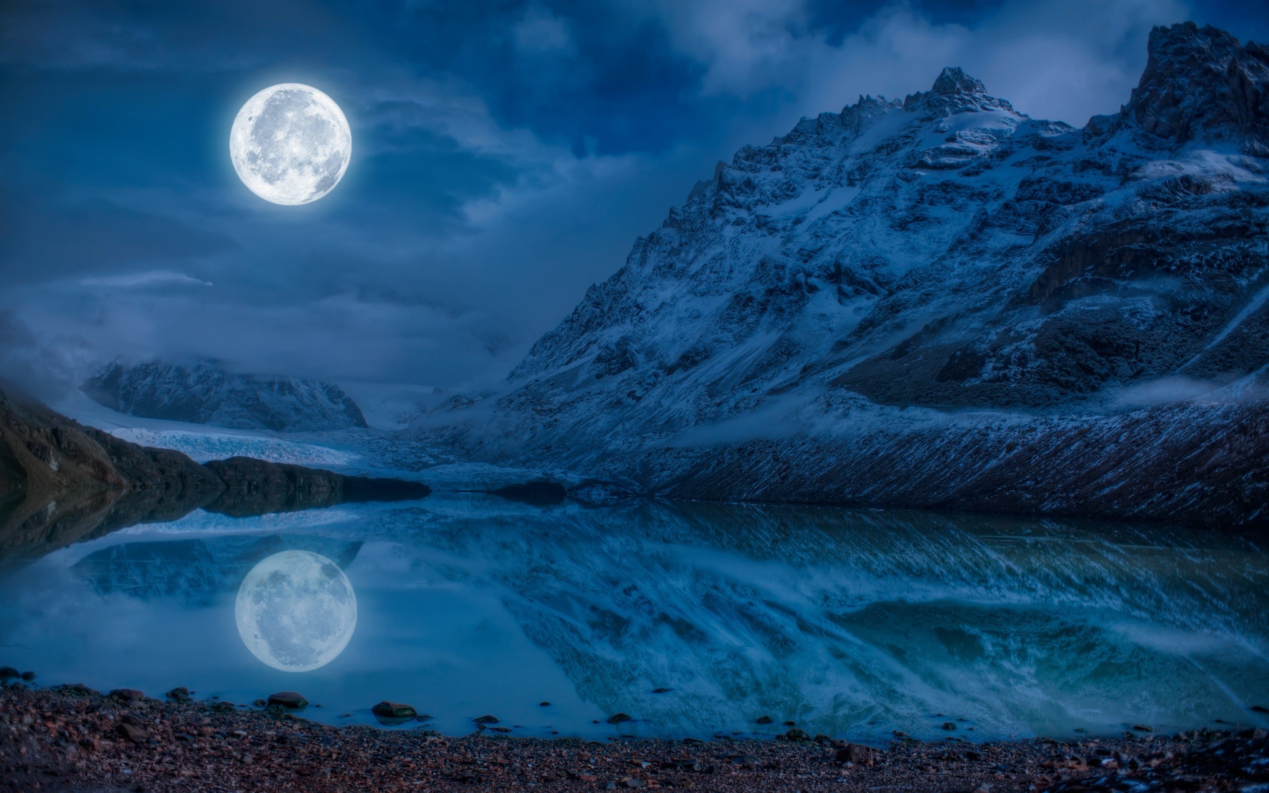 moon, mountains, nature, hd, HD Wallpaper