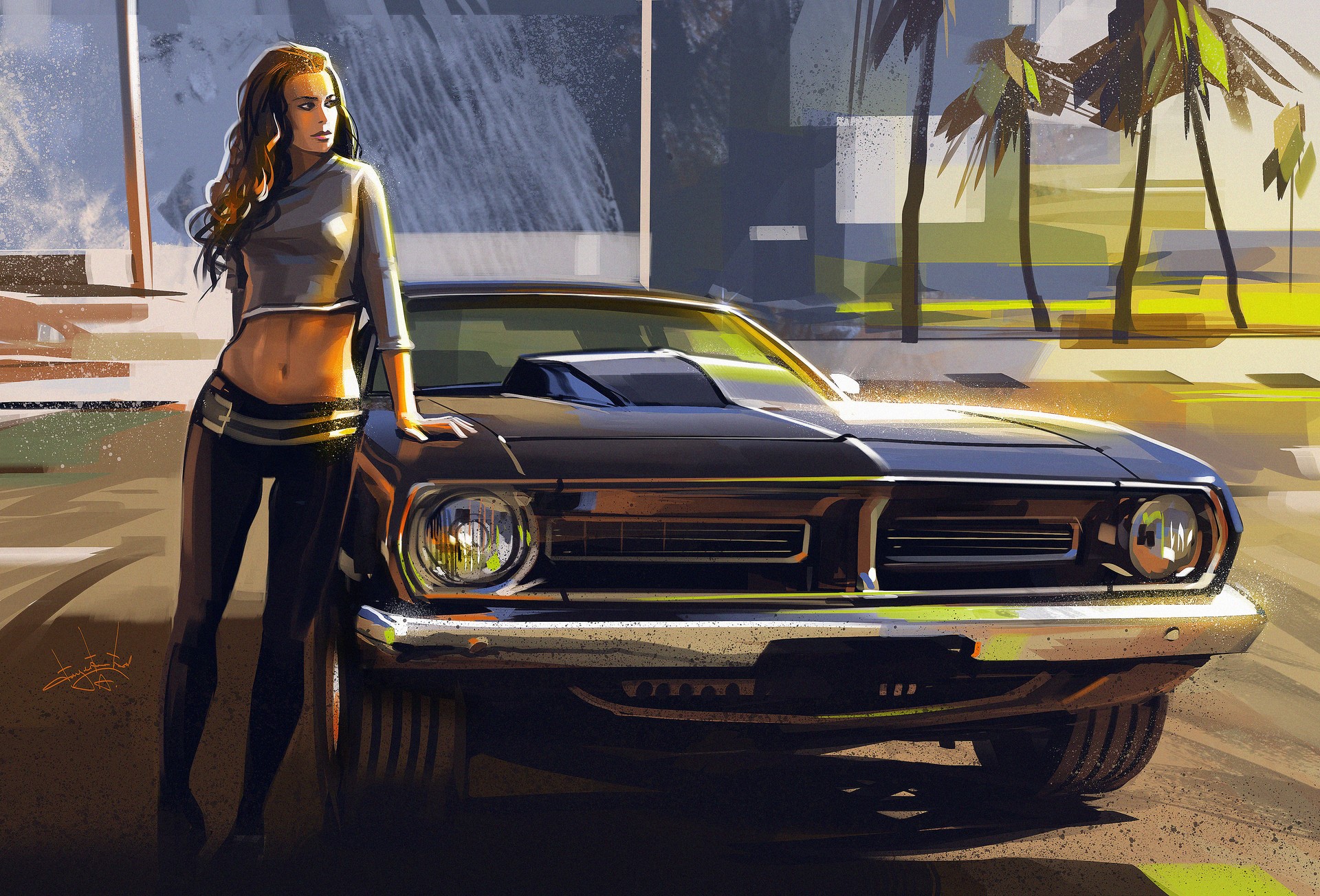 car, girl, artwork, hd, artist, artstation, HD Wallpaper