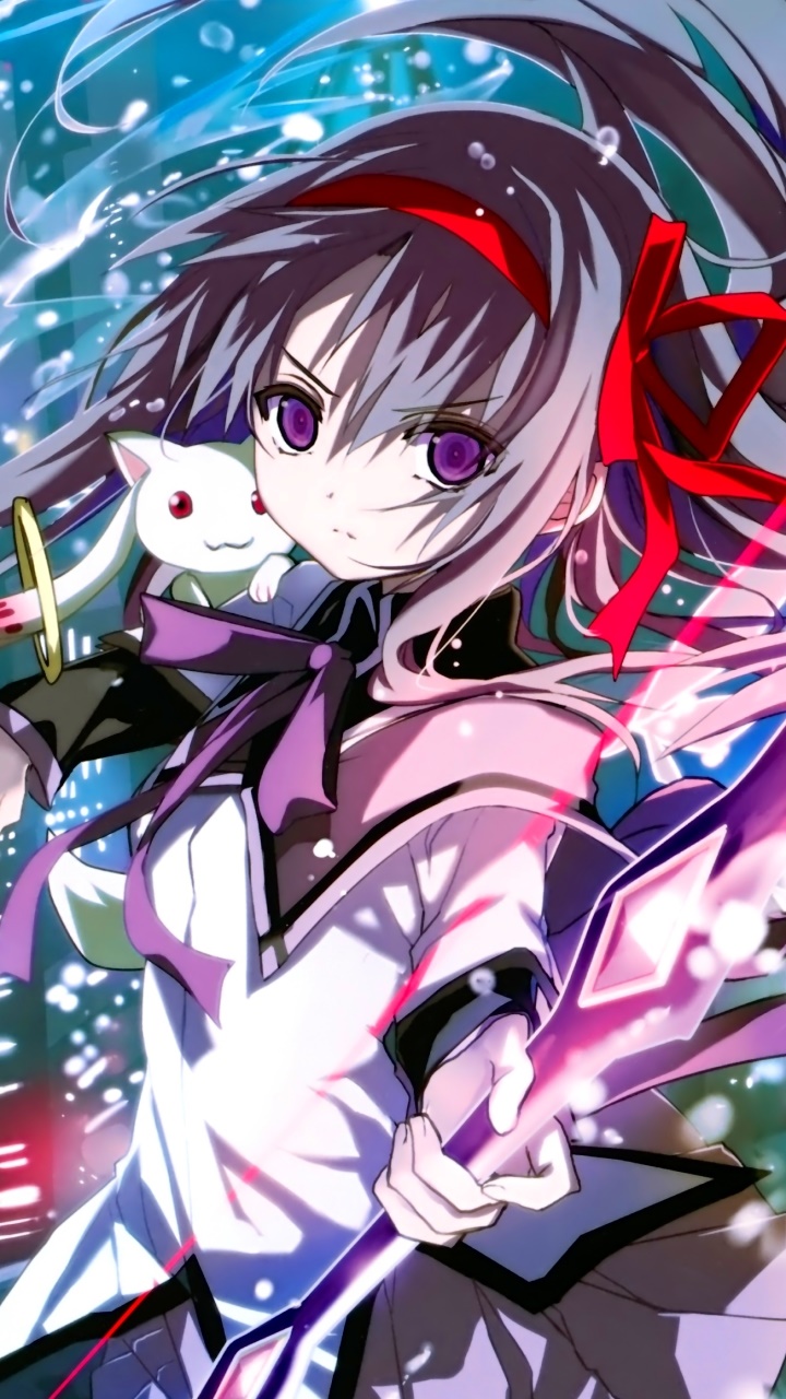 Anime Puella Magi Madoka Magica, Homura Akemi, Kyuubey (Puella Magi Madoka Magica), 720x1280, Phone HD Wallpaper