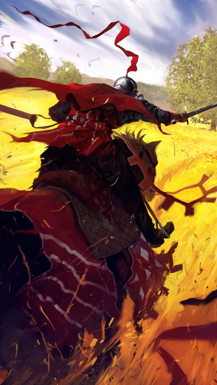 Fantasy Knight, Field, Sword, Horse, Warrior, 720x1280, Phone HD Wallpaper