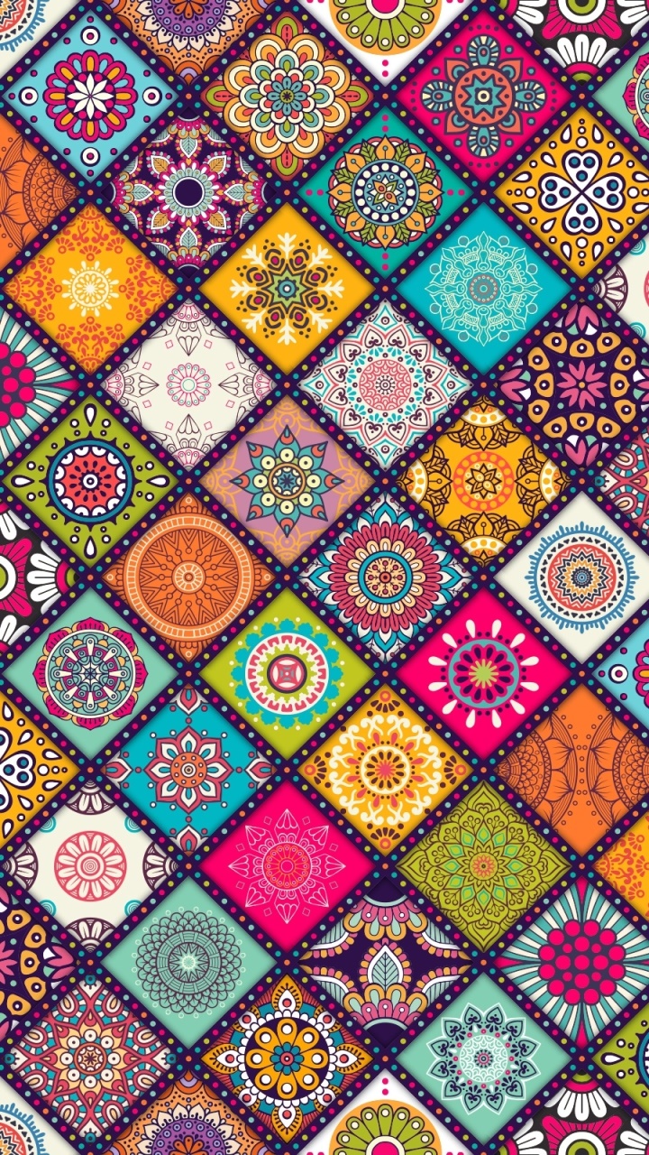 Artistic Flower, Floral, Square, Colors, Colorful, Pattern, 720x1280, Phone HD Wallpaper