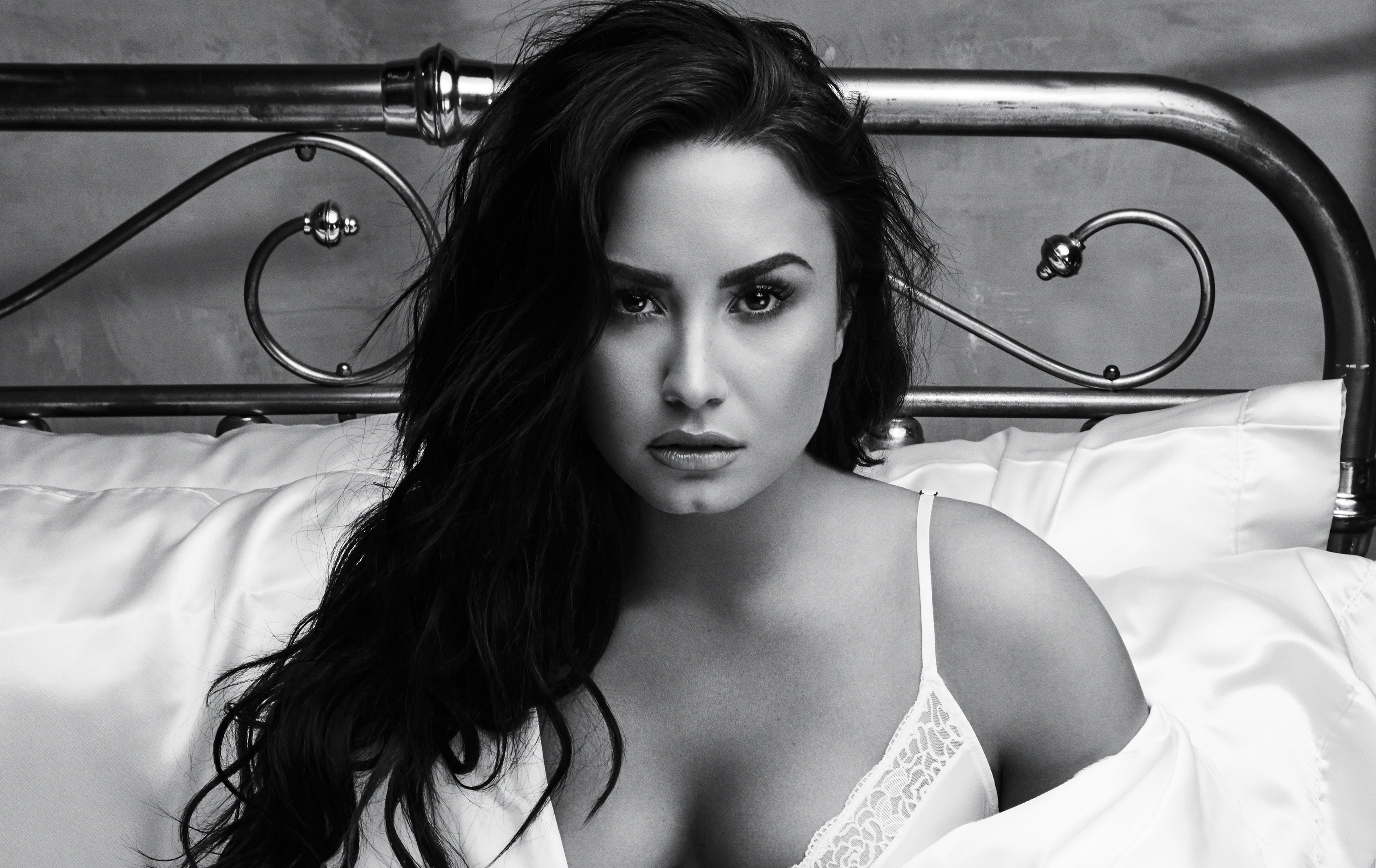 demi lovato, music, celebrities, girls, hd, 4k, monochrome, black and white, HD Wallpaper